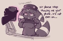  animal_ears breasts brown_background chubby english_text femsub furry hat hypnotic_screen midriff navel nintendo paws phone pink_eyes pokemon shirt_lift simple_background tail tech_control text umbreon unaware zlut385 