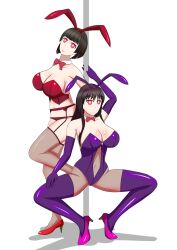  absurdres bare_shoulders black_hair breasts bunnysuit classroom_of_the_elite cleavage dancing femsub gloves high_heels horikita_suzune large_breasts mio_(tsukimichi) moon-led_journey_across_another_world opera_gloves pink_eyes pole_dancing soex tagme thighhighs 