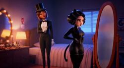    ai_art animated bedroom black_hair brown_eyes cat_ears catsuit costume dark_skin femdom femsub glowing_eyes halloween hypnotic_eyes magic magician mirror multiple_girls night pendulum pirate sound video 