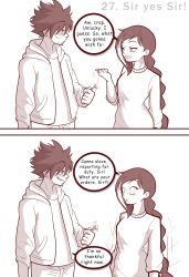 braid comic disguised_hypnotist femsub freckles hoodie hypnovember maledom original shirt standing standing_at_attention sweater tagme text thanksgiving