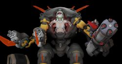  3d arms_behind_back black_background brown_hair corruption d.va face_paint female_only femsub gag glowing headphones invaderman6 long_hair nude overwatch pasties restrained robotization simple_background small_breasts solo tech_control visor weapon 