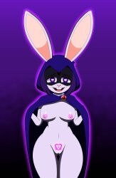  absurdres bunny_girl crotch_tattoo dc_comics dr._chaos female_only femsub furry heart heart_eyes hood hypnotic_tattoo looking_at_viewer open_clothes raven solo super_hero symbol_in_eyes tattoo teen_titans 