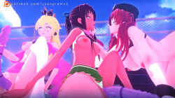 3d blonde_hair breasts brown_hair crossover dildo female_only femsub hat hong_meiling huge_breasts juanpi_amvs large_breasts long_hair miniskirt multiple_girls nintendo princess princess_peach red_hair sex_toy skirt spiral_eyes super_mario_bros. symbol_in_eyes threesome torn_clothes touhou twin_braids watermark yuri