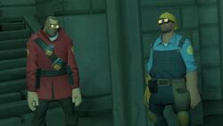  3d brown_hair engineer_(team_fortress_2) glasses gmod goggles hypnotic_accessory male_only malesub mx_boxlocks open_mouth soldier_(team_fortress_2) standing team_fortress_2 