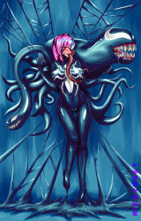  absurdres breasts erect_nipples female_only large_breasts long_tongue marvel_comics navel original pink_hair pussy red_eyes rikatsuky smile spider-man_(series) super_hero symbiote tongue tongue_out venom_(marvel) 