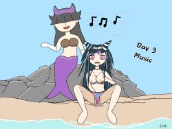 beach black_hair dangan_ronpa empty_eyes femdom femsub hypnotic_music hypnovember ibuki_mioda masturbation original siren swimsuit text the_new_o-girl