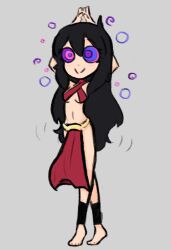 barefoot black_hair dancer dancing dragon_girl female_only femsub happy_trance harem_outfit kaa_eyes milly_(skecchyartist) multicolored_eyes original simple_background skecchyartist very_long_hair