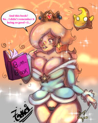  bimbofication blonde_hair book femsub happy_trance hypnotic_accessory nintendo princess_rosalina simple_background super_mario_bros. text tokei-chan 