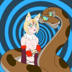  absurdres animal_ears bangs bare_shoulders blonde_hair blush bondage bottomless breasts breasts_outside brown_hair cleavage clothed clothed_exposure coils cosplay crossover dangerous_beast disney erect_nipples exposed_chest fangs femsub fire_emblem fire_emblem_fates fox_ears fox_girl gloves happy_trance hypnotic_eyes kaa kaa_eyes katsiika kitsune_girl large_breasts leaning_forward maledom multicolored_hair navel netorare nintendo nipples one_breast_out open_mouth opera_gloves ring_eyes selkie_(fire_emblem_fates) short_hair smile snake spiral spiral_background spiral_eyes standing symbol_in_eyes the_jungle_book tongue undressing 