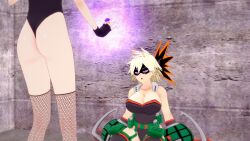  3d ass blonde_hair cleavage clothed collarbone dazed female_only femdom femsub fishnets hair_ornament huge_breasts magic mask milf mitsuki_bakugo multiple_girls my_hero_academia open_mouth ring short_hair shrunken_irises sonrio12 standing super_hero thighhighs 