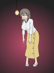  closed_eyes femsub grey_hair happy_trance katsiika large_breasts long_skirt milf open_mouth pendulum pocket_watch short_hair smile tsuki_uzaki uzaki-chan_wants_to_hang_out! 