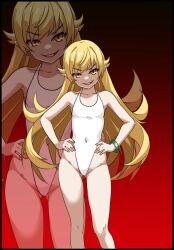 bakemonogatari blonde_hair evil_smile femsub leotard long_hair monogatari_(series) shinobu_oshino sintro8190 swimsuit