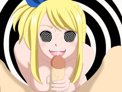 blonde_hair blush bottomless breasts cleavage cum cum_in_mouth erection fairy_tail fellatio femsub handjob happy_trance hypnosex_(manipper) large_breasts long_hair lucy_heartfilia maledom manip nude open_mouth penis sex smile spiral spiral_eyes symbol_in_eyes topless