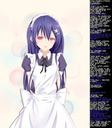 absurdres blue_hair breasts caption date_a_live feminization femsub glowing glowing_eyes granddad_(manipper) happy_trance large_breasts looking_at_viewer maid maid_headdress manip mo_(pixiv9929995) pink_eyes pov pov_dom shiori_itsuka text transformation transgender