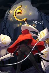 androgynous_dom brushie_art bug_girl cloak clothed_exposure complex_background dialogue femsub furry glowing_eyes hollow_knight_(series) hornet_(hollow_knight) hypnotic_music magic mask multiple_doms needle signature spiral