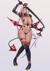  ahoge alicia_(artist) archer aura bangs blush braid corruption cuffs face_paint fate/grand_order fate_(series) femsub garter genderswap gloves gradient_background happy_trance hat high_heels hypnotic_accessory jewelry large_breasts looking_at_viewer miniskirt navel open_mouth opera_gloves see-through simple_background skirt slave_gear_(ts_mahou_shoujo_nao!) sling_bikini sword sword_dancers tail tan_skin thigh_boots thighhighs transformation transgender ts_mahou_shoujo_nao! weapon white_background white_hair wings yellow_eyes 