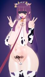  blacked blindfold breasts collar condom cow_girl crotch_tattoo fern_(frieren:_beyond_journey&#039;s_end) hentai_man leash navel qos sling_bikini tattoo 