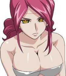  artist_request bare_shoulders cleavage collarbone curly_hair exposed_chest expressionless glowing_eyes godannar green_eyes huge_breasts kiriko_aoi large_breasts lobotomy nude red_eyes red_hair ring_eyes scar shiny_hair shiny_skin simple_background surgery towel transparent_background 
