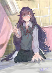 blue_hair drugged femsub happy_trance heart heart_eyes kiss_zombie kissing kneeling long_hair shizuka_yoshimoto symbol_in_eyes the_100_girlfriends_who_really,_really,_really,_really,_really_love_you yukumomiji