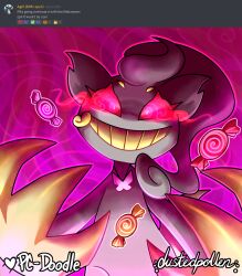  banette candy dustedpollen femdom nintendo pc-doodle pokemon pokemon_(creature) spiral_eyes symbol_in_eyes text 