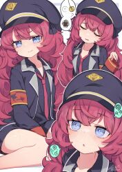 before_and_after blue_archive blue_eyes dazed empty_eyes femsub hat iroha_(blue_archive) loli long_hair natsume_iroha open_mouth pendulum red_hair saebashi spiral_eyes symbol_in_eyes thighs 
