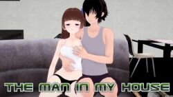 altered_common_sense angry black_hair blue_eyes breast_grab clothed cover english_text femsub groping maledom original short_hair text zenin1