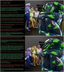  3d baxie_(thalarynth) becca_(thalarynth) caption crossed_arms del_(thalarynth) dialogue femsub furry identity_swap kathy_(thalarynth) memory_alteration original pov pov_dom scalie snake_boy snake_girl text thalarynth_(manipper) 