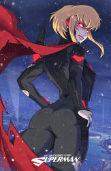  ass ass_focus blonde_hair breasts cape corruption dc_comics female_only femsub glowing glowing_eyes huge_breasts jhonyknight my_adventures_with_superman red_eyes short_hair supergirl tech_control 