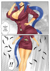  alternate_costume alternate_hairstyle asia_argento aware bare_legs blue_hair breasts cleavage clothed comic dialogue english_text faceless female_only femdom femsub hair_color_change hand_on_hip high_school_dxd huge_breasts kalawarner legs ponytail possession skirt speech_bubble tagme text thighs tuksoil 