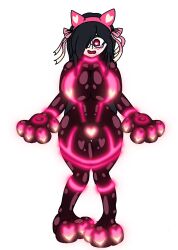  alicia_(aliciapendragon) artist_request black_hair blush bodysuit cat_ears color embarrassed glasses hair_covering_one_eye headband headphones heart heart_eyes large_ass large_breasts latex long_hair null_bulge original paws pink_eyes simple_background white_background wide_hips 