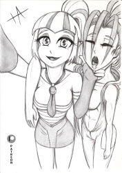 bare_shoulders breasts capcom chin_hold choker closed_eyes crossover drool equestria_girls female_only femdom femsub greyscale iashmoreart ibuki long_hair my_little_pony navel open_mouth ponytail selfie signature skirt sleeping smile sonata_dusk standing street_fighter tie
