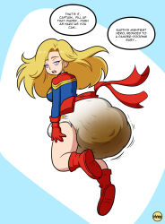  age_regression blonde_hair boots brain_drain captain_marvel dialogue diaper femsub hyrosdiaperdivas legs long_hair marvel_comics ring_eyes scat text 