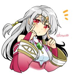 blush english_text female_only femdom femsub fire_emblem fire_emblem_radiant_dawn grey_hair hand_on_head long_hair looking_back micaiah nintendo possession spoilers text white_background yukia_(firstaid0) yune