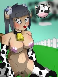  absurdres black_hair bottomless breasts cow_girl disguised_hypnotist goddess hestia hypnotic_orb is_it_wrong_to_try_to_pick_up_girls_in_a_dungeon? kneeling nude open_mouth ring_eyes tagme topless 