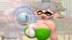  3d callie_(splatoon) dildo eyelashes femsub grey_hair huge_breasts marie_(splatoon) multiple_girls nintendo orb orb_of_confusion paizuri pikachugamer52 splatoon spongebob_squarepants_(series) tagme watermark 