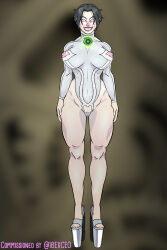  anissa black_hair corruption dildo femsub high_heels ibex-cg invincible jewelry large_breasts muscle_girl short_hair tagme white_eyes 