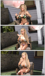 3d abimboleb before_and_after bikini bimbofication blonde_hair breast_expansion comic huge_breasts large_breasts sequence thighhighs transformation