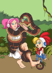 barefoot billy_hatcher billy_hatcher_(game) coils dazed disney feet happy_trance kaa kaa_eyes open_mouth pink_hair shota smile snake space_channel_5 the_jungle_book tickling ulala