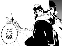  black_eyes black_hair bleach byakuya_kuchiki clothed dark_skin death dialogue empty_eyes english_text expressionless femsub long_hair maledom multiple_eyes official rukia_kuchiki suicide sword text weapon zommari_rureaux 