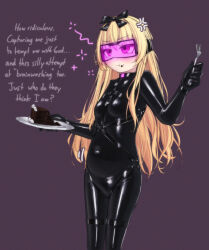  arifureta_shokugyou_de_sekai_saikyou blonde_hair bodysuit boots brain_drain chubby drone dronification fat female_only femsub high_heels hypnotic_eyes latex long_hair mind_break orristerioso pink_eyes red_eyes resisting ribbon saluting smile transformation weight_gain yue_(arifureta) 