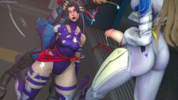 3d animated antenna_(biology) black_eyes black_hair clothed cum cum_on_body dagger_(marvel) dazed femdom femsub futadom futanari guardians_of_the_galaxy kneeling long_hair mantis_(marvel) marvel_comics marvel_rivals masturbation multiple_doms multiple_girls ngt_sfm penis psylocke video x-men