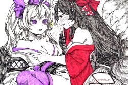  bare_shoulders blush breasts breath brown_hair cleavage coin dress eyebrows_visible_through_hair female_only femdom femsub fox_tail funi hair_ornament hair_ribbon hairpin hatate_himekaidou kimono large_breasts open_mouth panting pendulum purple_eyes red_eyes ribbon rin_nakata_(pingo) signature simple_background spiral_eyes spread_legs sweat symbol_in_eyes thighhighs touhou twintails undressing white_background wings 