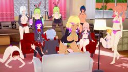 3d breast_grab breasts bunnysuit empty_eyes femdom femsub human_furniture koikatsu! masturbation milf mother_and_daughter original tagme tongue_out twins voidtime