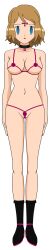  blonde_hair boots breasts clothed empty_eyes expressionless female_only femsub hypnotic_accessory jimryu large_breasts mewxxxx1_(manipper) microchip nintendo pokemon pokemon_(anime) pokemon_x_and_y serena short_hair solo standing standing_at_attention tech_control 