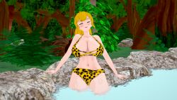    3d ass bikini blonde_hair breasts cleavage huge_ass huge_breasts jungle koikatsu! leopard_print long_hair mrkoiru outdoors ponytail purple_eyes rwby smile swimsuit thick_thighs yang_xiao_long 