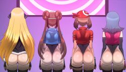  animated ass bandana blonde_hair brown_hair cynthia female_only femsub fingerless_gloves gloves hair_buns hat hypnotic_screen jacket latex long_hair may multiple_girls multiple_subs nintendo pokemon pokemon_black_and_white_2 pokemon_diamond_pearl_and_platinum pokemon_heartgold_and_soulsilver pokemon_ruby_sapphire_and_emerald rosa_(pokemon) sabrina shinzu short_hair smile spiral standing standing_at_attention thighhighs twintails video 