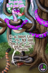  animals_only coils cum_in_mouth cum_on_body disney fellatio femdom hypnotic_eyes kaa kaa_eyes maledom multiple_penises ordeper_arts penis snake snake_girl text the_jungle_book 