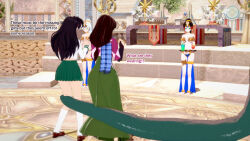 3d black_hair brown_hair femsub harem_outfit inuyasha_(series) kagome_higurashi large_breasts long_hair multicolored_hair naga_girl polion_(sonrio) ruby_rose rwby sango short_hair snake_girl sonrio12 tagme text weiss_schnee white_hair