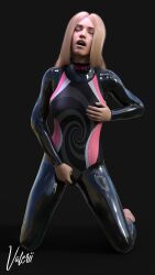  3d absurdres blonde_hair collar female_only femsub hypnotic_clothing latex one-piece_swimsuit original spiral swimsuit tech_control valerii 