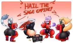 animal_ears ass blaze_the_cat cat_girl clothed female_only femsub furry hypnotic_music lemur_girl quickcast sage_(sonic_frontiers) sonic_the_hedgehog_(series) squatting tangle_the_lemur tech_control tongue twerk whisper_the_wolf white_hair wolf_girl